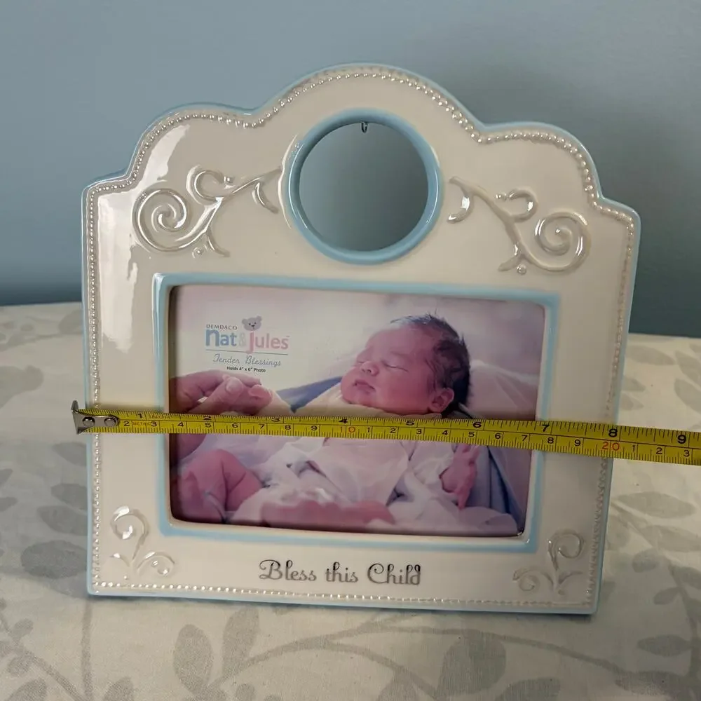 DEMDACO Nat & Jules Bless This Child Ceramic Baby 4x6 Picture Frame Nursery